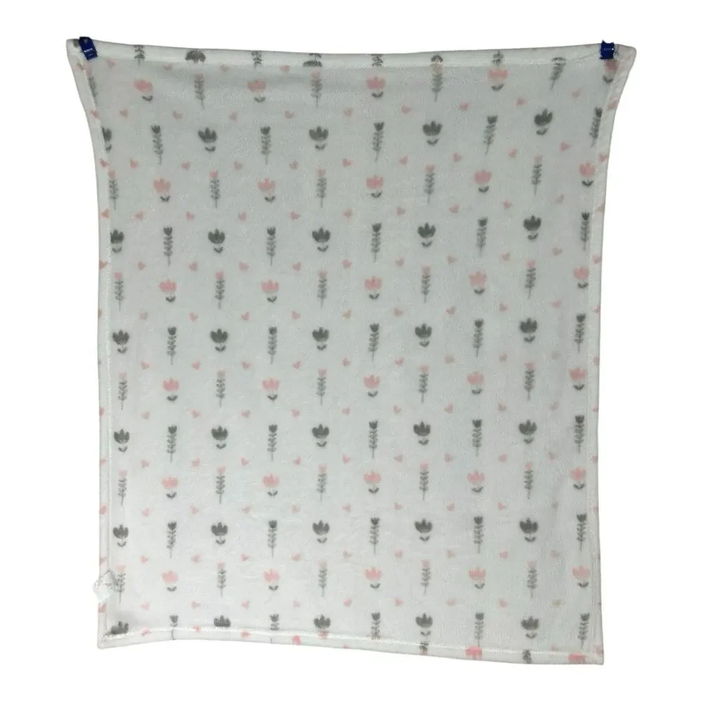 Forever Baby White Pink Gray Floral Print Baby Blanket Soft Fleece